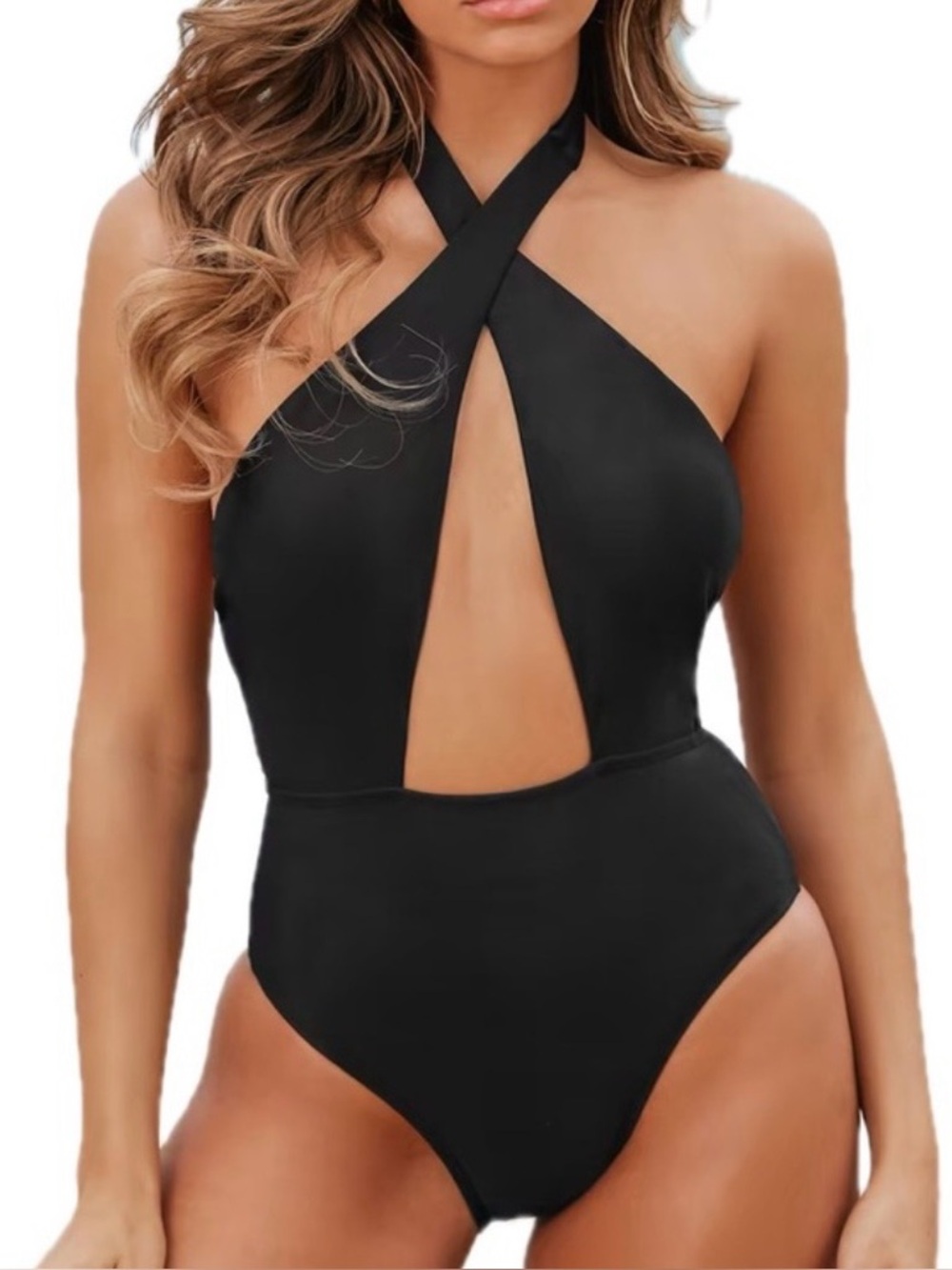 CUPSHE X STASSIE One Piece Swimsuit Front Cross Halter Tie Backless large NWT